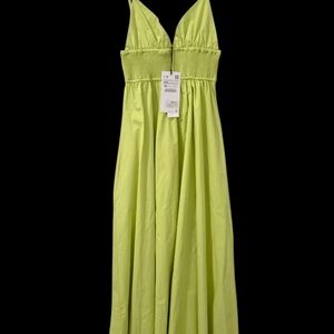 Zara Green Maxi Sundress Plunge Neckline Sleeveless